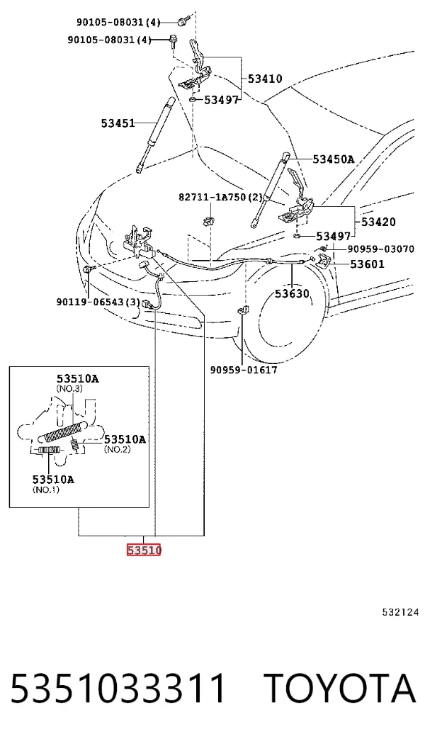 Cerradura de capó 5351033311 Toyota