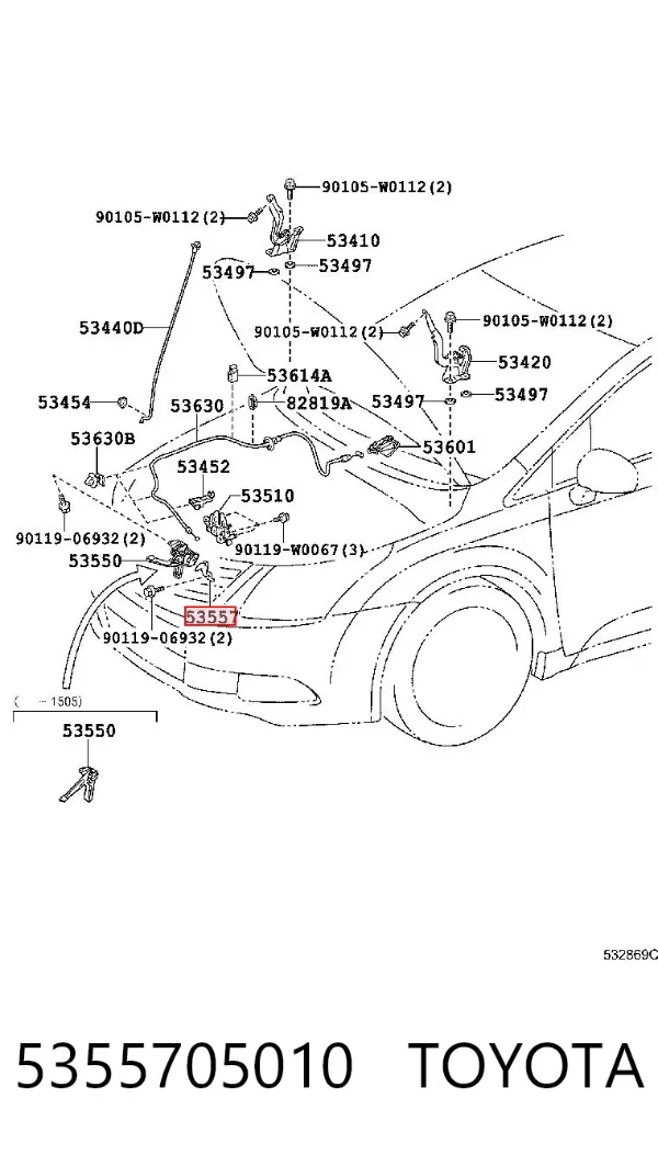 Gancho soporte del capó 5355705010 Toyota