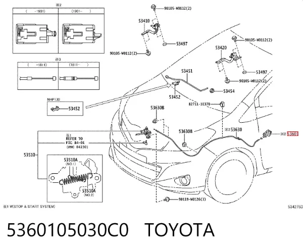 Palanca de apertura del capó 5360105030C0 Toyota
