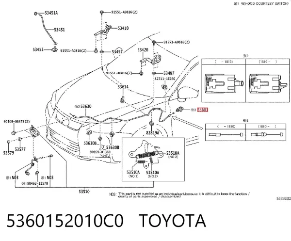 Palanca de apertura del capó 5360152010C0 Toyota