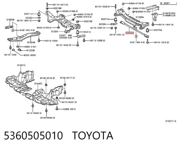 Barra transversal reactiva de la suspensión trasera 5360505010 Toyota