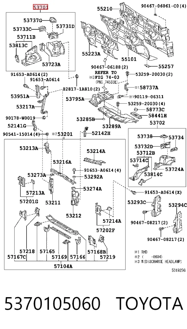 Arco de guardabarros delantero derecho 5370105060 Toyota