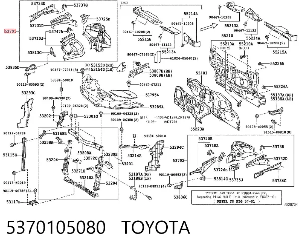 Arco de guardabarros delantero derecho 5370105080 Toyota