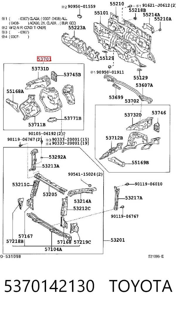 Arco de guardabarros delantero derecho 5370142130 Toyota