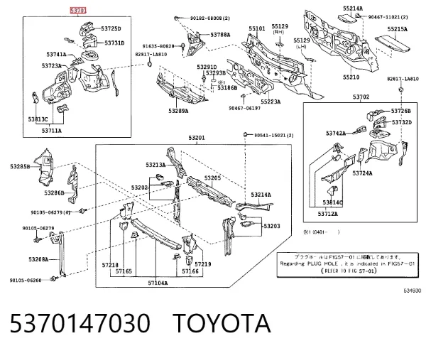 Arco de guardabarros delantero derecho 5370147030 Toyota