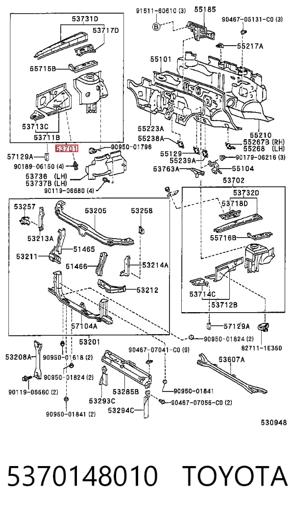 Arco de guardabarros delantero derecho 5370148010 Toyota