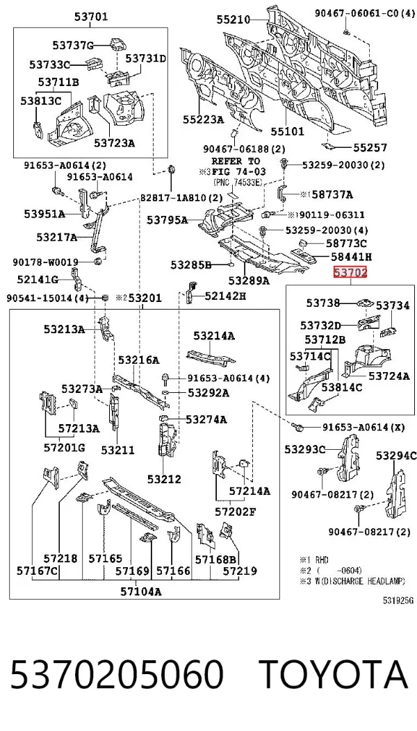Arco de guardabarros delantero izquierdo 5370205060 Toyota