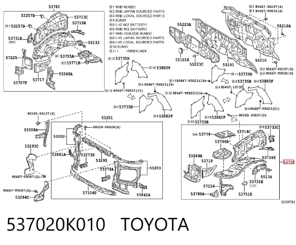 Arco de guardabarros delantero izquierdo 537020K010 Toyota