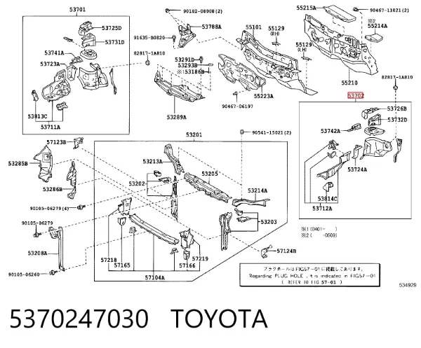 Arco de guardabarros delantero izquierdo 5370247030 Toyota