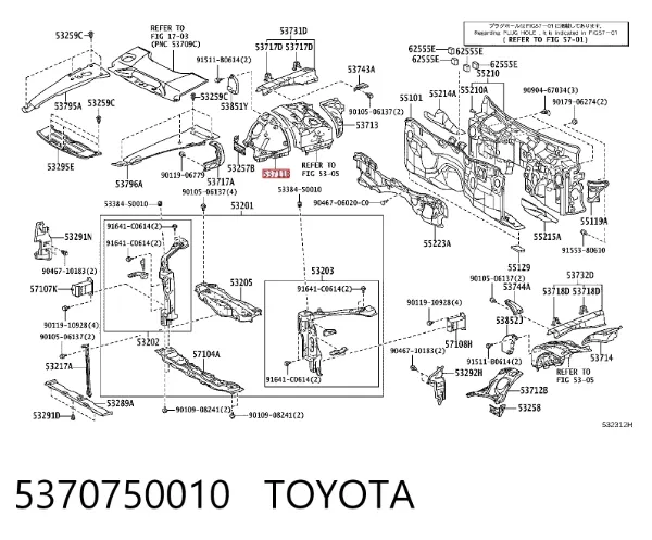 Arco de guardabarros delantero derecho 5370750010 Toyota