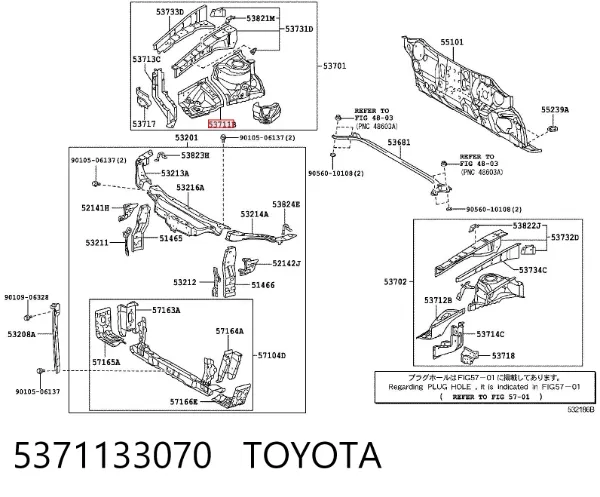 Arco de guardabarros delantero derecho 5371133070 Toyota