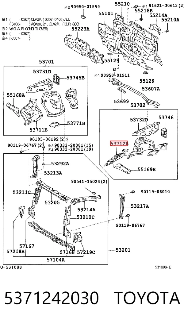Arco de guardabarros delantero izquierdo 5371242030 Toyota