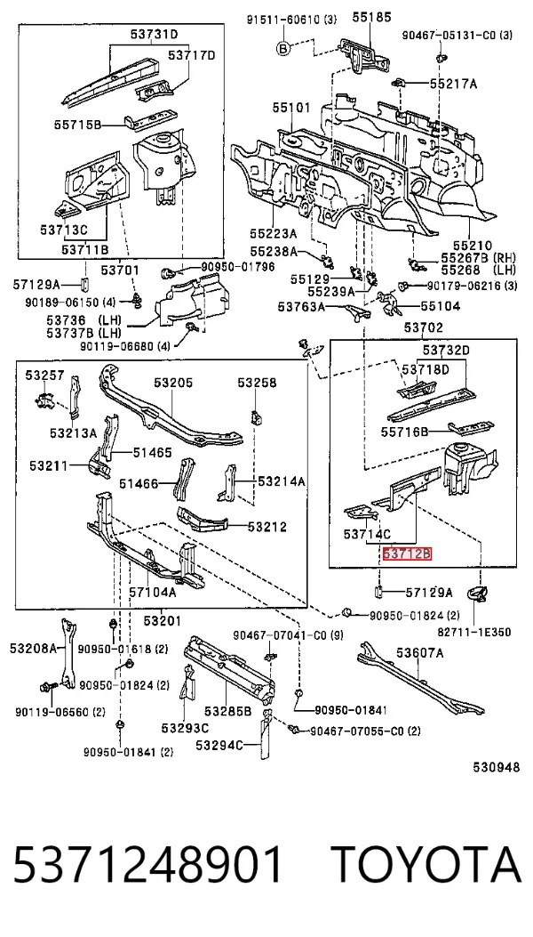 Arco de guardabarros delantero izquierdo 5371248901 Toyota