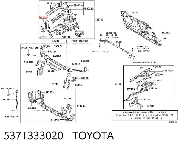 Soporte delantero de guardabarros delantero derecho 5371333020 Toyota