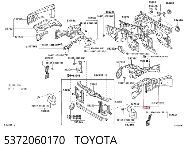 Arco de guardabarros delantero izquierdo 5372060170 Toyota