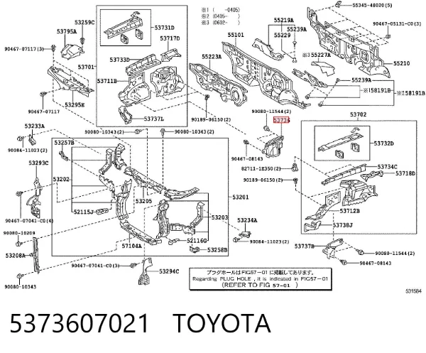 Protector contra salpicaduras del paso de rueda delantero 5373607021 Toyota