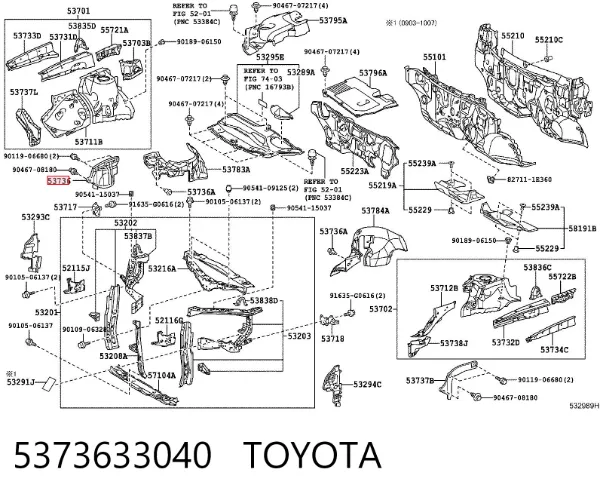 Protector contra salpicaduras del paso de rueda delantero 5373633040 Toyota