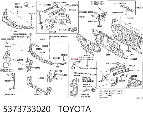 Protector contra salpicaduras del paso de rueda delantero 5373733020 Toyota