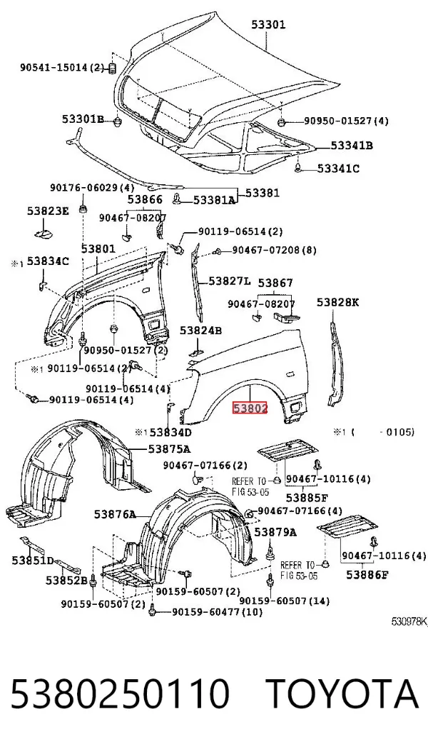 Aleta delantera izquierda 5380250110 Toyota