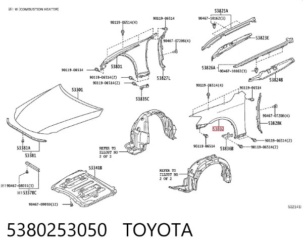 Aleta delantera izquierda 5380253050 Toyota