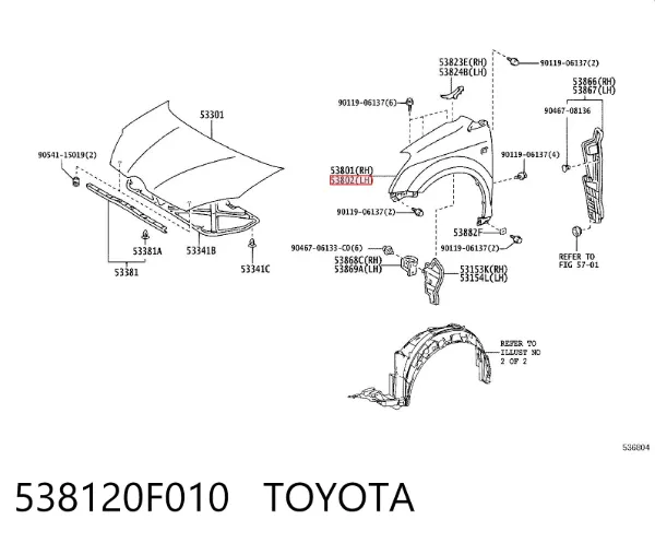 Aleta delantera izquierda 538120F010 Toyota