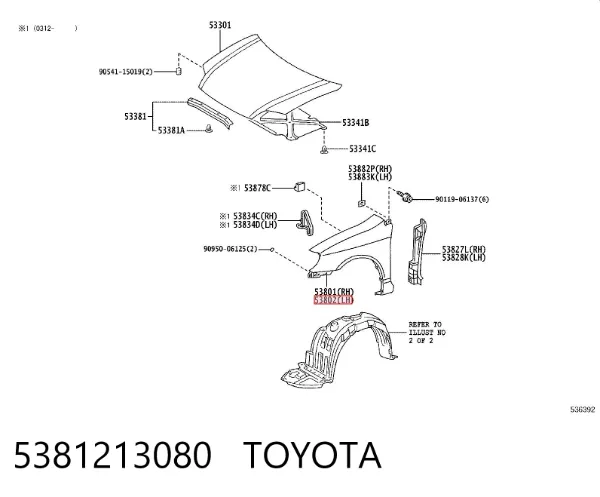 Aleta delantera izquierda 5381213080 Toyota