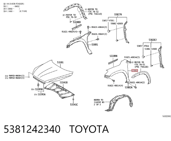 Aleta delantera izquierda 5381242340 Toyota