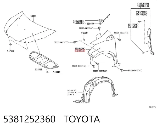 Aleta delantera izquierda 5381252360 Toyota