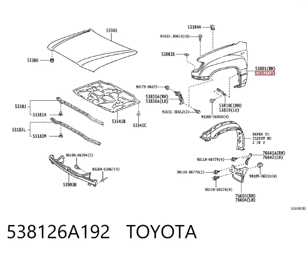 Aleta delantera izquierda 538126A192 Toyota