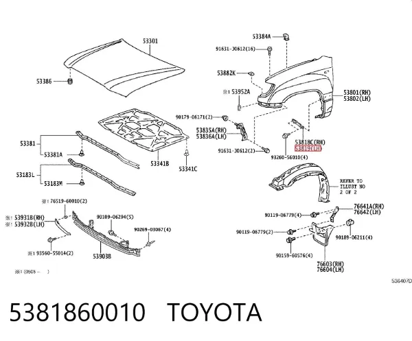 Soporte trasero de guardabarros delantero derecho 5381860010 Toyota