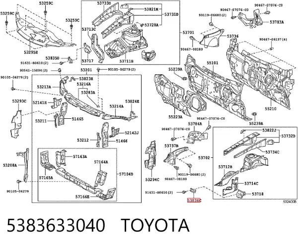 Soporte delantero izquierdo para aleta delantera 5383633040 Toyota