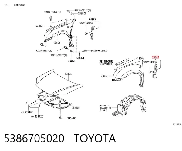 Sellado de guardabarros 5386705020 Toyota