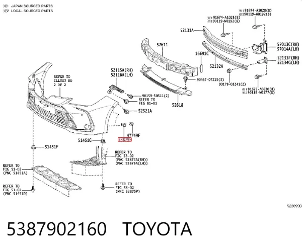 Clip de fijación del guardabarros delantero 5387902160 Toyota