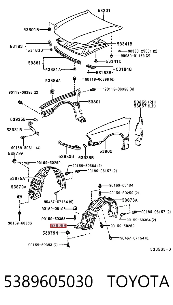 Guardalodos delantero izquierdo 5389605030 Toyota