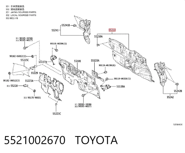 Aislamiento acústico del cortafuegos 5521002670 Toyota