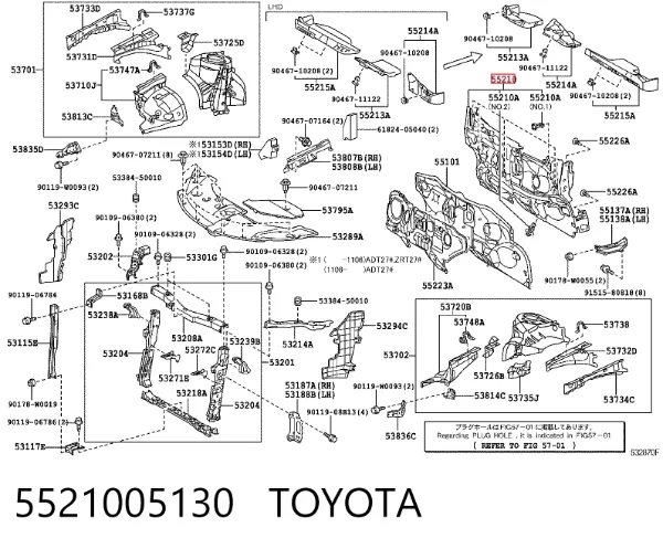 Aislamiento acústico del cortafuegos 5521005130 Toyota