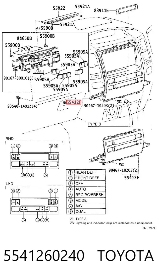 Panel de revestimiento del salpicadero 5541260240 Toyota