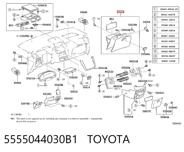 Tapa guantera 5555044030B1 Toyota