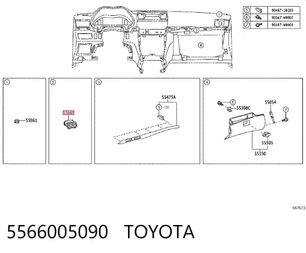 Rejilla de ventilación derecha del salpicadero 5566005090 Toyota