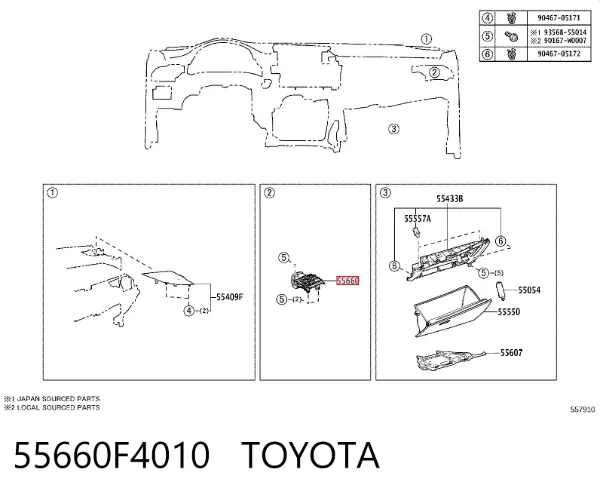 Rejilla de ventilación derecha del salpicadero 55660F4010 Toyota