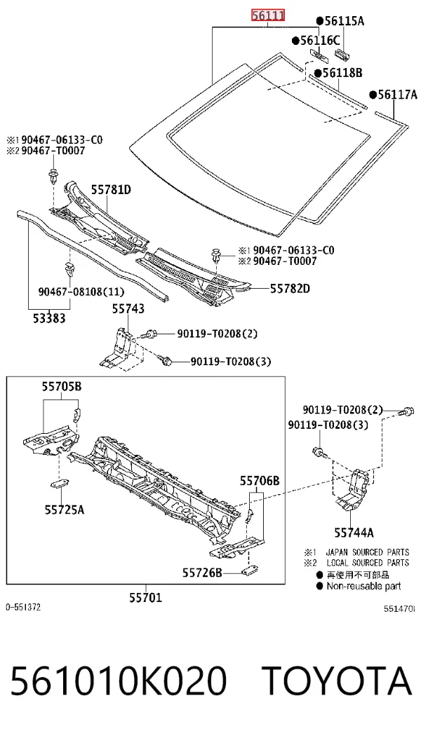 Parabrisas 561010K020 Toyota