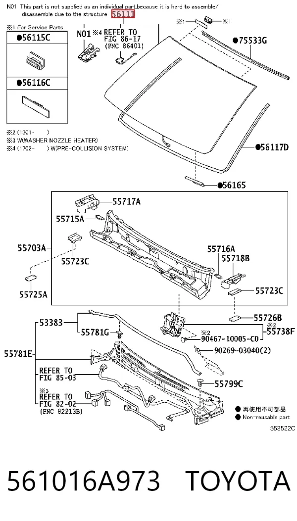 Parabrisas 561016A973 Toyota