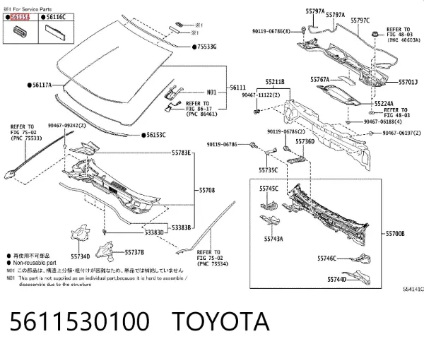 Clip de moldura de parabrisas 5611530100 Toyota