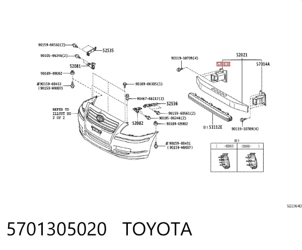 Soporte del refuerzo del parachoques delantero 5701305020 Toyota