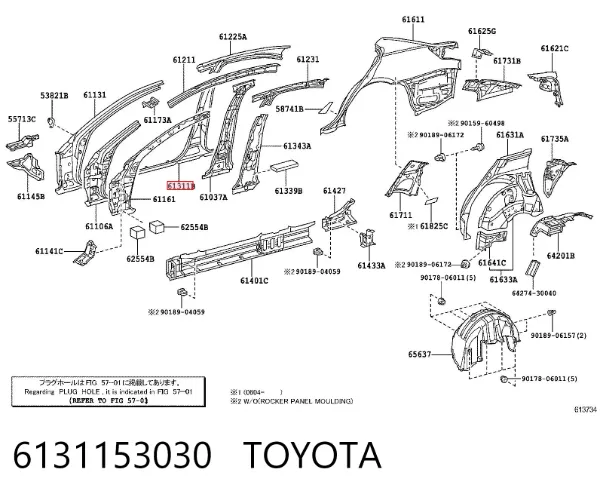 Pilar central derecho de carrocería 6131153030 Toyota