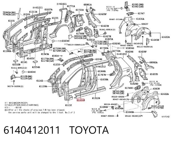 Umbral exterior izquierdo 6140412011 Toyota