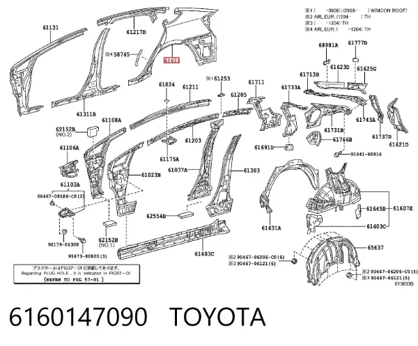 Aleta trasera derecha 6160147090 Toyota