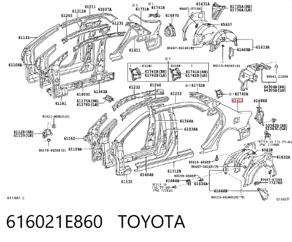 Aleta trasera izquierda 616021E860 Toyota
