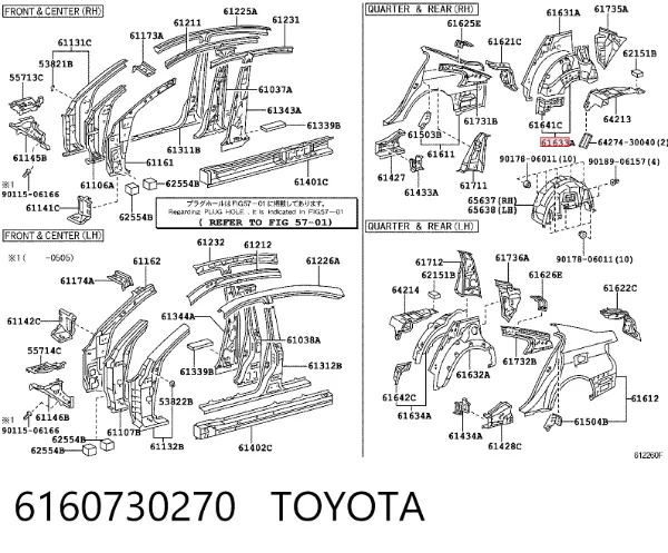 Arco de guardabarros trasero derecho 6160730270 Toyota