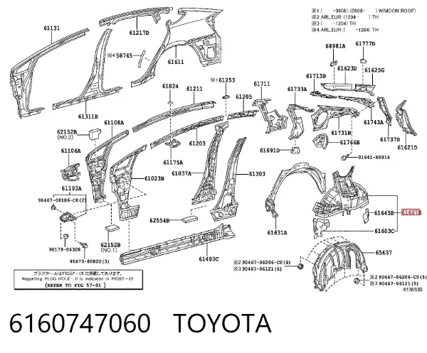 Arco de guardabarros trasero derecho 6160747060 Toyota